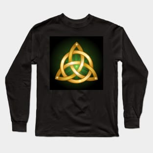 Celtic Trinity Golden Knot on black Background Long Sleeve T-Shirt